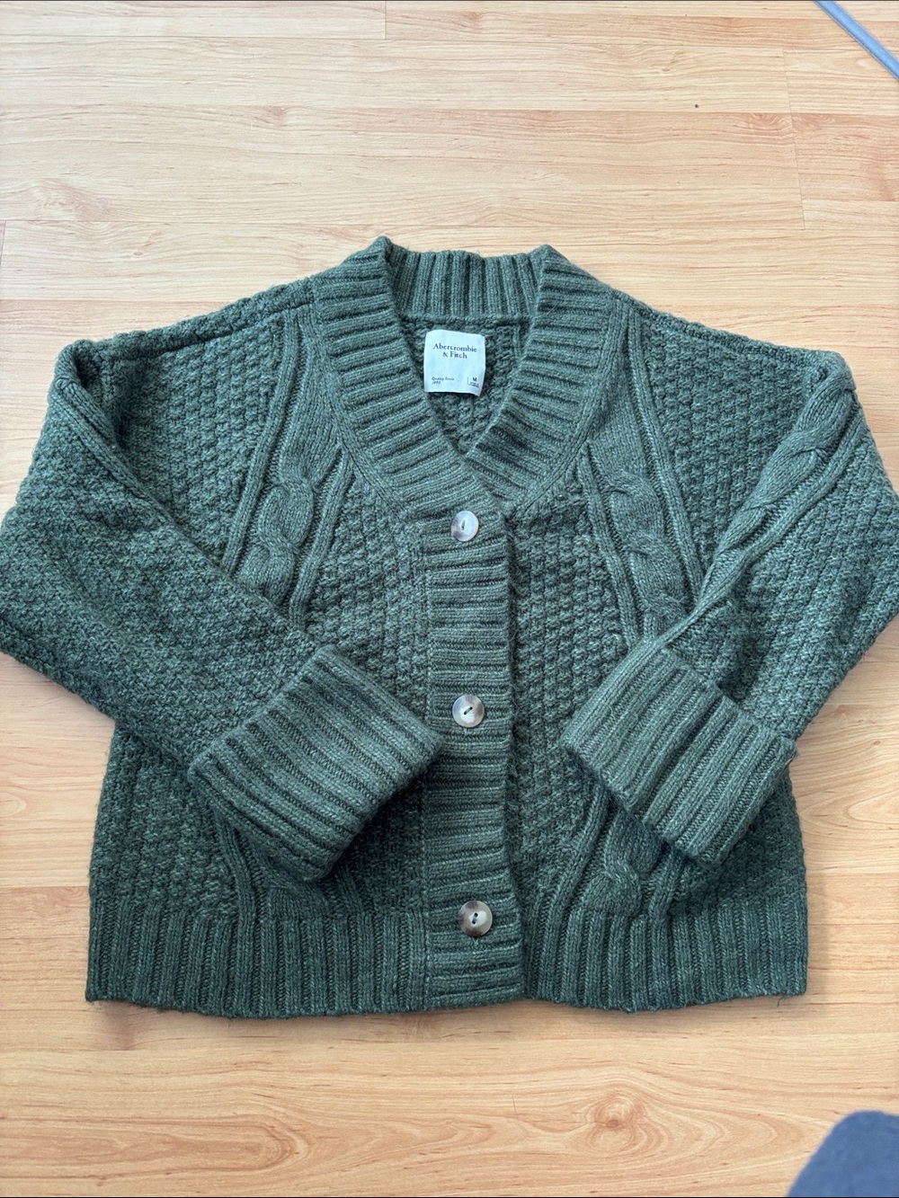 Abercrombie & Fitch Olive Green Cable-Knit Button Cardigan